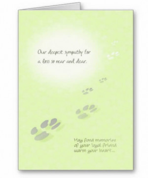 pet sympathy card for dog or cat with pawprints on green background
