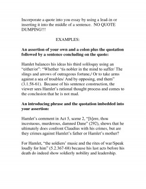 Incorporating quotes Incorporate a quote into you essay by by ...
