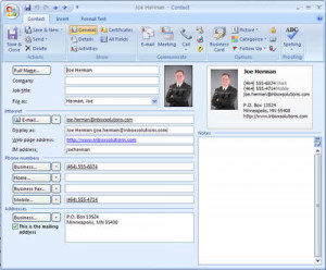 hosted exchange outlook 2007 contact entry screen