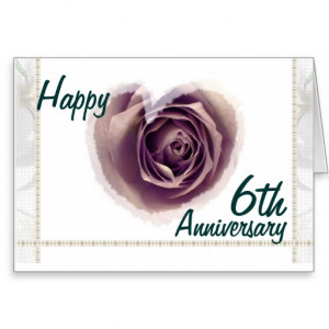 6th Wedding Anniversary - Purple Rose Heart Greeting Card