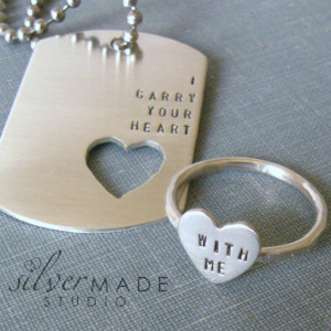 Carry Your Heart dog tag and sterling silver HEART ring (INTERTWINE)