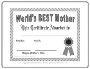 Mother's Day Coloring World's Best Mother Printable Award