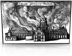 ... the Great Fire of London, 1666. From an engraving by Wenceslas Hollar