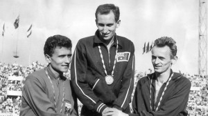 Herb Elliott with silver medallist Michel Jazy of France and bronze