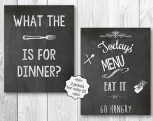 ... Todays Menu eat it or go hungry BW Wall Art 8x10 Home Decor Chalkboard