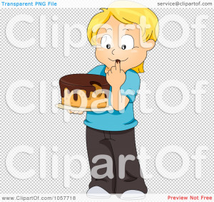 Clip Art Illustration Of A Blond Boy Eating Frosting On Cake
