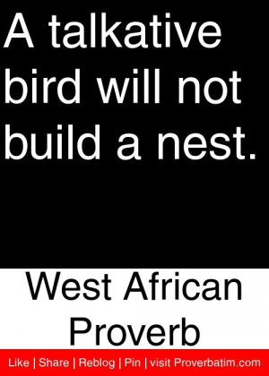 talkative bird will not build a nest. - West African Proverb # ...