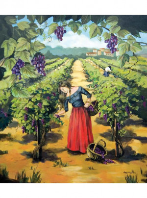 The Grape Harvest Hand Painted Mural | Vineyard Painting | Wine Art