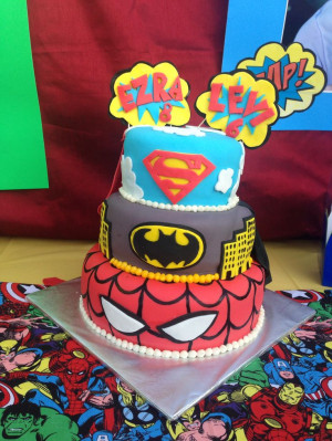 Super hero cake birthday Spider-Man batman superman Ezra Levi party # ...