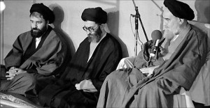 Ali Khamenei (centre) with Ahmad Khomeini (L) and Ayatollah Khomeini ...