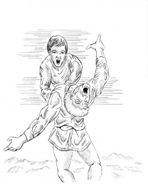 ... Brutus runs into Strato's sword (illustration) - Brutus runs into