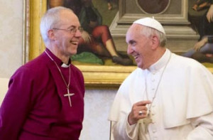 Francis follows Benedict: Above , one with Anglican Williams; below ...