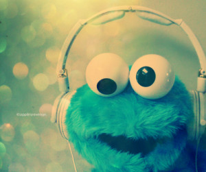 ... cookie monster, cute, elmo, epic, headphones, sesame street, vintage