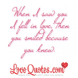 When I saw you, I fell in love, then you smiled because you knew.