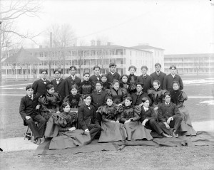 Description Group of Male and Female Students; Brick Dormitories And ...