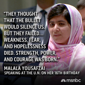 Malala Yousafzai, who was shot in the head by the Taliban, spoke at ...