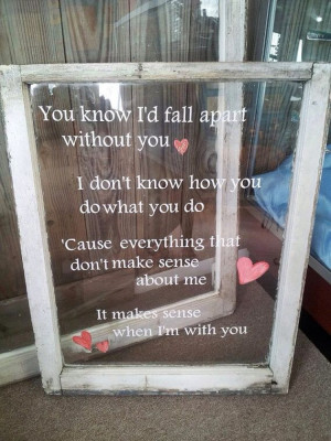 Lyrics written on a frame with glass, so cute! I officially want this ...
