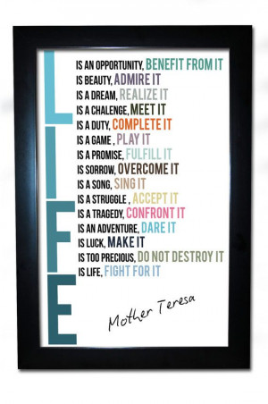 Framed Picture Color Print Mother Teresa Life Quote Poster Opportunity ...
