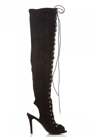 Peep Toe Lace Up Thigh High Boots