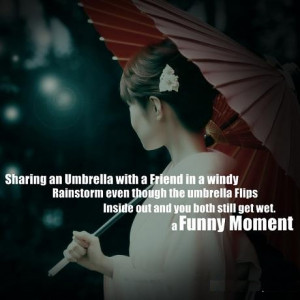 Sharing an Umbrella with a Friend in a windy Rainstorm even though the ...