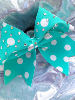 Tiffany Blue Polka Dot Cheer Bow with Crystal Rhinestones