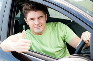 young male driver in car all drivers in texas should