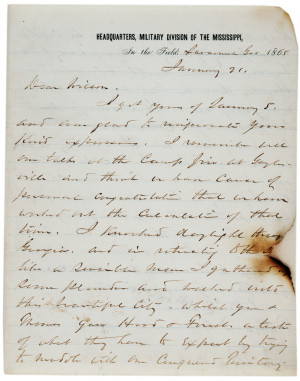 William T. Sherman to James H. Wilson, January 21, 1865. (Gilder ...