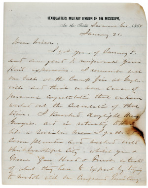 William T. Sherman to James H. Wilson, January 21, 1865. (Gilder ...