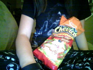with Hot Cheetos. Like Seriously, I'm eating heaven right now