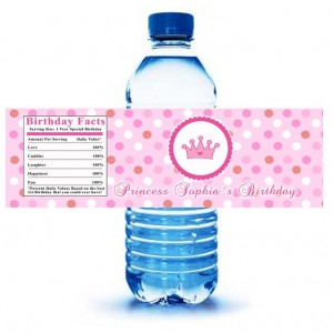 ... Personalized Princess Water Bottle Labels Wrappers - Birthday Party