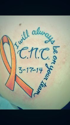 Tattoo in memory of Cole Clifton w/ the leukemia cancer ribbon ...