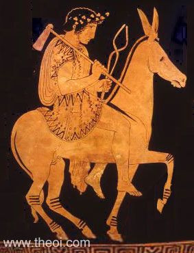 Hephaestus, god of smiths, riding a donkey | Greek vase, Athenian red ...