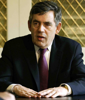 British Prime Minister Gordon Brown, after a burning car was driven ...