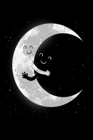 Cartoon Moon Hugs Dark iPhone 4 and iPhone 4S Wallpaper