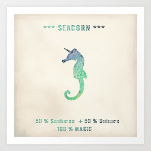 seahorse, unicorn, seacorn, vintage, ocean, beach, funny, teal, magic ...