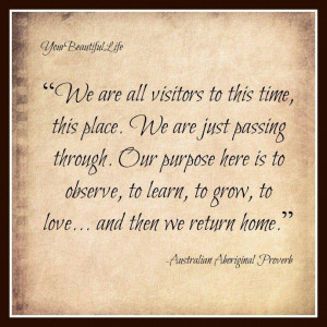 We are all visitors to this time, this place. We are just passing ...
