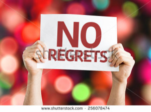 No Regrets card with colorful background with defocused lights - stock ...