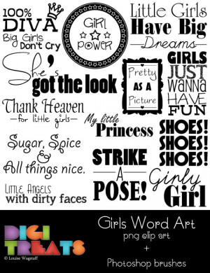 GIRLS Word Art (PNG Clip Art) + Photoshop Brush Set, Digital ...
