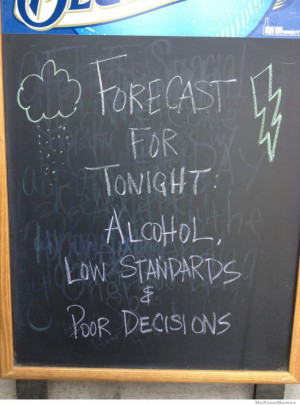 Bar Forecast for tonight – Alcohol low standards and poor decisions