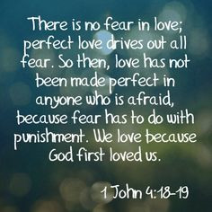 There is no fear in love; perfect love drives out all fear. So then ...