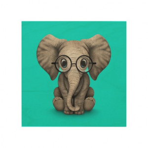Cute Baby Elephant with Reading Glasses Blue Wood Canvases