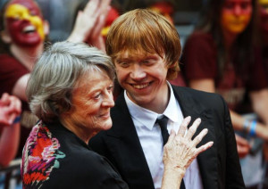 Actress Maggie Smith with costar Rupert Grint at the premiere of ...