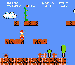 Super Mario Bros. NES Invincible Mario discovers a beanstalk...
