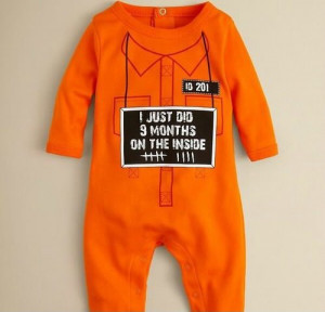 funny baby onesie footsie just did 9 months on the inside orange ...