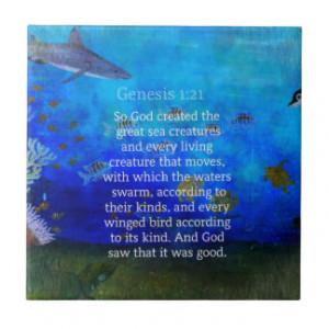 Genesis 1:21 Nature themed Bible Verses about SEA Tile