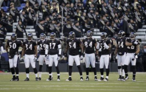 the Baltimore Ravens kick off team line up against the Chicago Bears ...