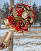 flower bride holding flowers red vintage bead brooch holding flowers