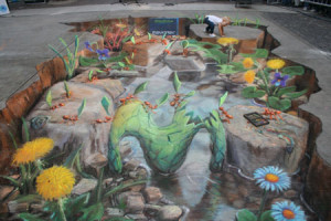 ... he can do! These are just chalk drawings on flat sidewalks. Shocking
