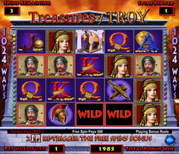 ... fiery free spins game depicts the burning of Troy as payouts stack up
