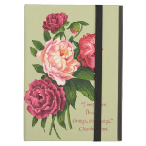 Vintage Peony Flower Monet Quote in Red, Pink & Ro iPad Air Cases